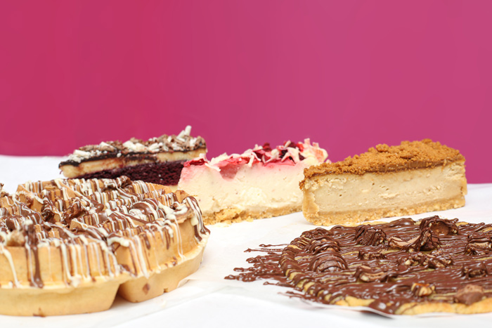 Indulgent desserts including Biscoff cheesecake, raspberry cheesecake, red velvet 
cake, chocolate waffle, and crêpes from Candy Cream Bathgate