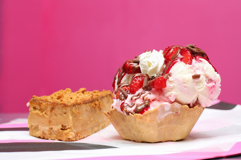 Strawberry ice cream and a slice of Biscoff cheesecake from Candy Cream dessert 
shop in Bathgate